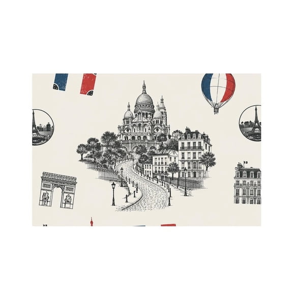 RKSupls Paris Montmartre Street Scene Pattern Linen Placemats 30x45cm Straight Edge Stain Resistant Washable Non-Slip Table Mats Table for Kitchen Dining Room Home