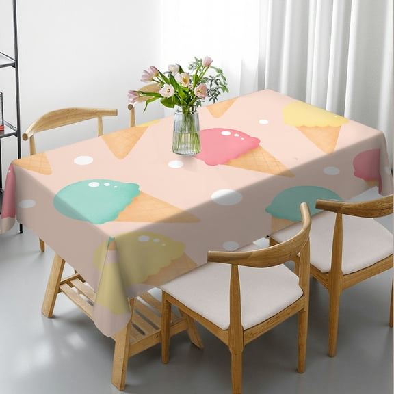 RKSupls Pastel Ice Cream Cones Pattern Rectangle Dining Tablecloth,  Holiday-Themed Design - Holiday Party Tablecloth Rectangle Dining Tablecloth, Ideal for Kitchen Picnic Party