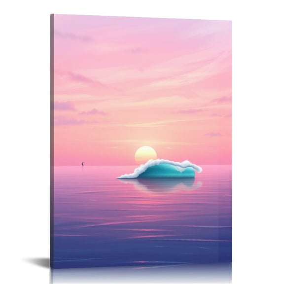 RKSupls Pastel Ocean Wave Sunset Canvas Wall Art, Canvas Prints Wall Art for Living Room Bedroom Entryway Office, Art Print Painting for Home Decor
