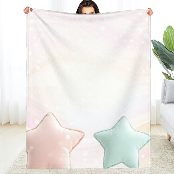 RKSupls Pastel Star Pillows Pink Mint Glitter Soft Flannel Throw Blanket, Lightweight Fuzzy Warm Cozy Blanket for Couch Bed Home Travel Decor