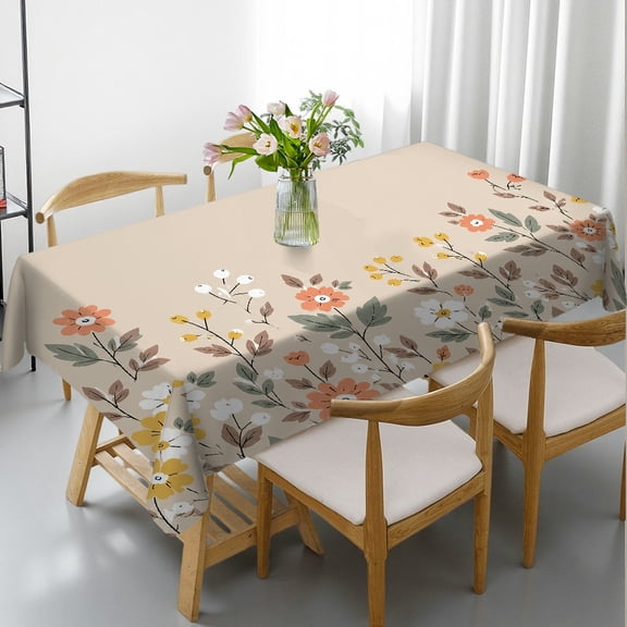 RKSupls  Pastel Wildflower Border Print Rectangle Dining Tablecloth, Holiday Party Tablecloth 2D Flat Printing, Pastel Wildflower Border