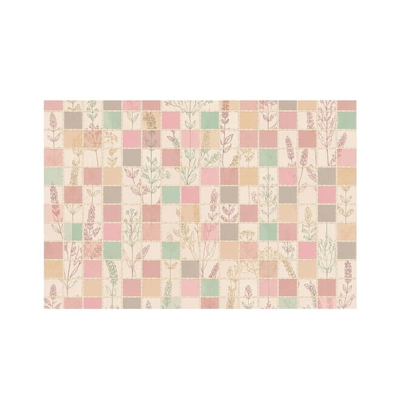 RKSupls Patchwork Floral Grid Linen Placemats 30x45cm Straight Edge Stain Resistant Washable Non-Slip Table Mats Table for Kitchen Dining Room Home