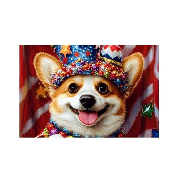 RKSupls Patriotic Corgi Celebration Hat Linen Placemats 30x45cm Straight Edge Stain Resistant Washable Non-Slip Table Mats Table for Kitchen Dining Room Home
