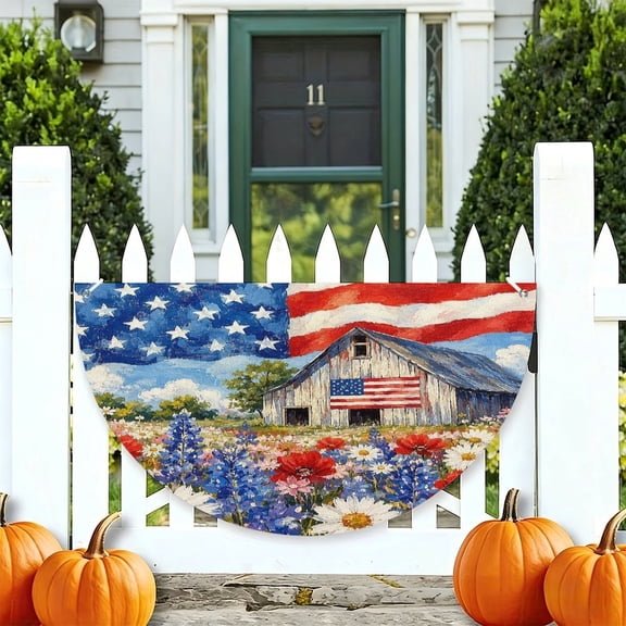 RKSupls Patriotic Eagle Flag Background Patriotic Half Round American Flag Banner 1776-2026, USA Independence Day Fence Porch Hanging Decor