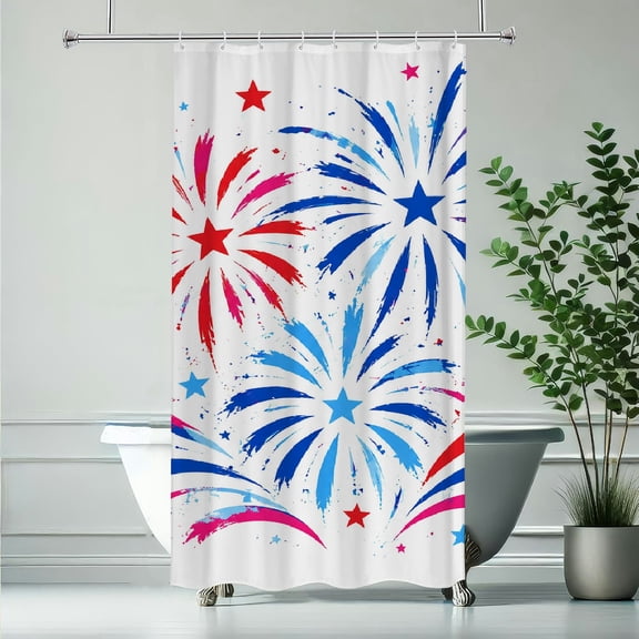 RKSupls Patriotic Fireworks Celebration  Polyester Shower Curtain with Hooks for Chic Elegant Waterproof Shower Curtain Home Bathtub Bathroom Decor Washable