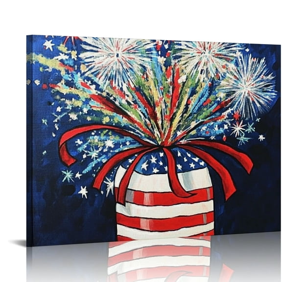 RKSupls Patriotic Fireworks Jar Canvas Wall Art, 4th of July Wall Decor Print, Modern Artwork for Living Room Bedroom Office Home Decor