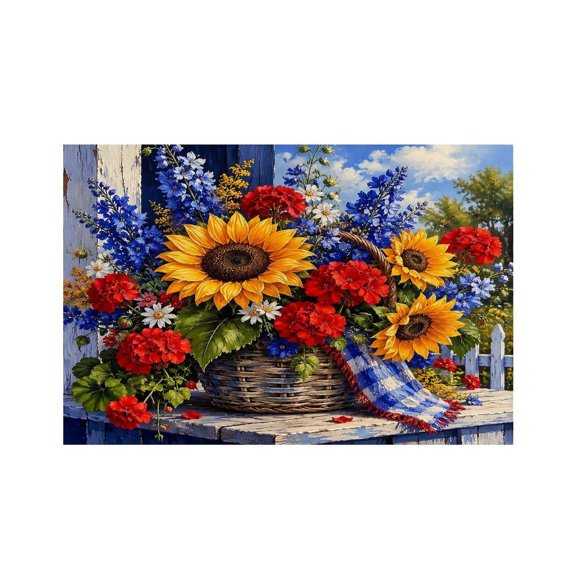 RKSupls Patriotic Floral Border Frame Linen Placemats 30x45cm Straight Edge Stain Resistant Washable Non-Slip Table Mats Table for Kitchen Dining Room Home