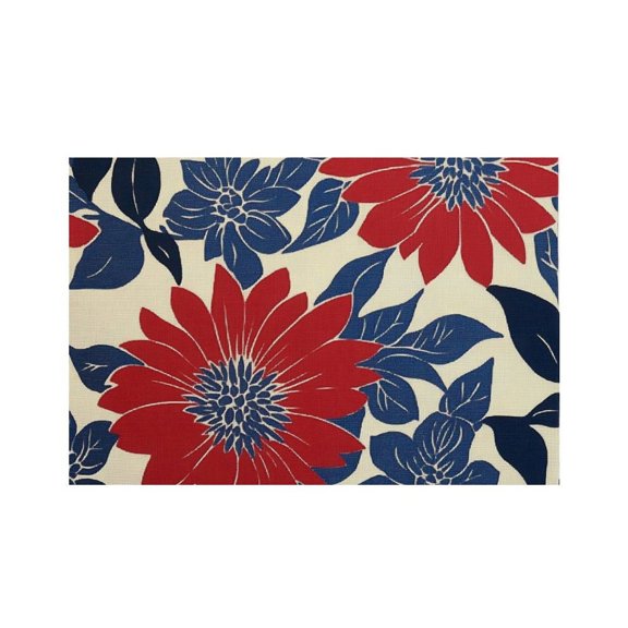 RKSupls Patriotic Floral Red Blue Pattern Linen Placemats 30x45cm Straight Edge Stain Resistant Washable Non-Slip Table Mats Table for Kitchen Dining Room Home