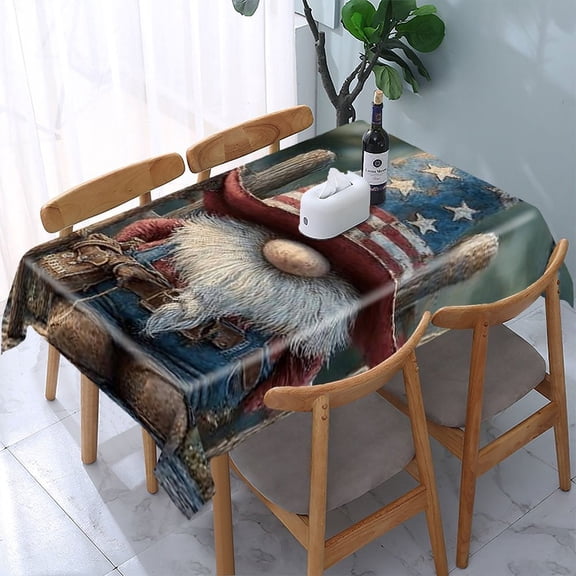 RKSupls Patriotic Gnome American Flag Rectangle Dining Tablecloth, Washable Wipeable Stain & Wrinkle Resistant Polyester Tablecloth for Kitchen Picnic Party
