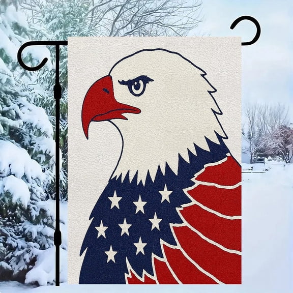 RKSupls Patriotic Linen Double Sided Garden Flag, Independence Day Themed Yard Decor, Eagle Head Canvas Minimalist Art Outdoor Banner for Holiday Lawn