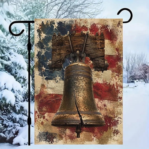 RKSupls Patriotic Linen Double Sided Garden Flag, Independence Day Themed Yard Decor, Liberty Bell Grunge Flag Art Outdoor Banner for Holiday Lawn