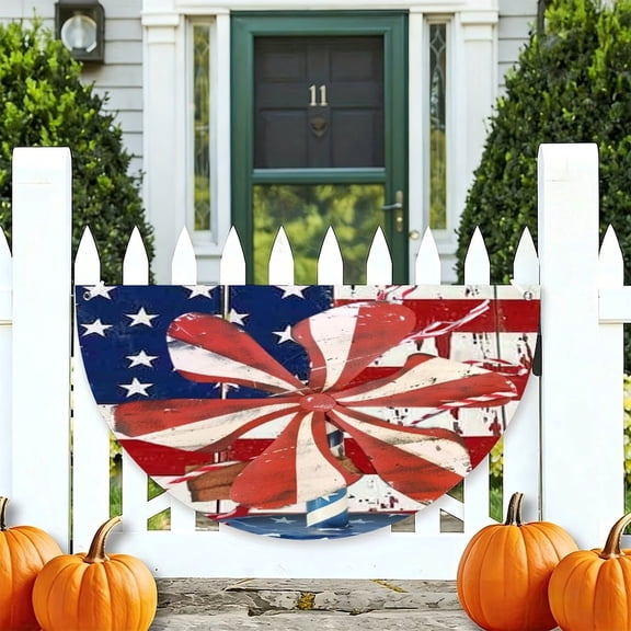 RKSupls Patriotic Pinwheel Flag Patriotic Half Round American Flag Banner 1776-2026, USA Independence Day Fence Porch Hanging Decor