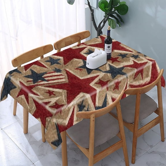 RKSupls Patriotic Stars Stripes Rectangle Dining Tablecloth, Washable Wipeable Stain & Wrinkle Resistant Polyester Tablecloth for Kitchen Picnic Party