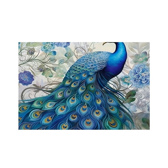 RKSupls Peacock Blue Flowers Leaves Linen Placemats 30x45cm Straight Edge Stain Resistant Washable Non-Slip Table Mats Table for Kitchen Dining Room Home