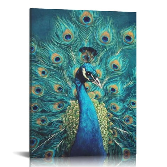 RKSupls Peacock Feathers Canvas Wall Art, Canvas Prints Wall Art for Living Room Bedroom Stairway Office, Art Print Painting for New Year Home Decorations,12x16in