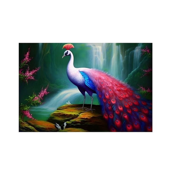 RKSupls Peacock Waterfall Flowers Fantasy Linen Placemats 30x45cm Straight Edge Stain Resistant Washable Non-Slip Table Mats Table for Kitchen Dining Room Home