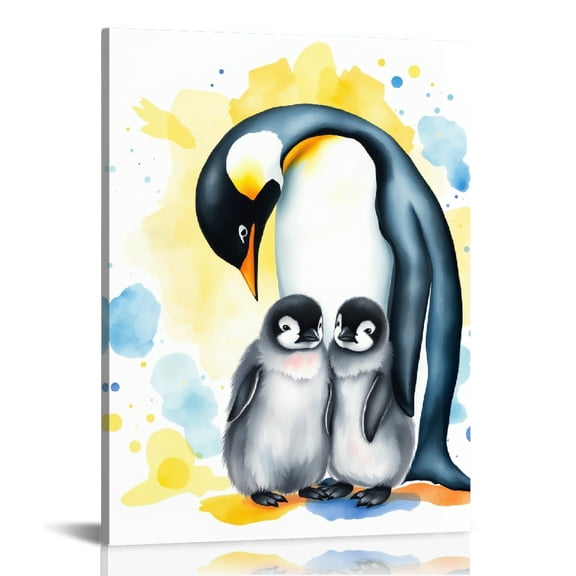 RKSupls Penguin Family Watercolor Canvas Wall Art, Canvas Prints Wall Art for Living Room Bedroom Entryway Office, Art Print Painting for Home Decor