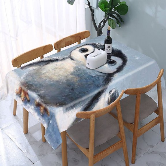 RKSupls Penguin Snow Winter Rectangle Dining Tablecloth, Washable Wipeable Stain & Wrinkle Resistant Polyester Tablecloth for Kitchen Picnic Party