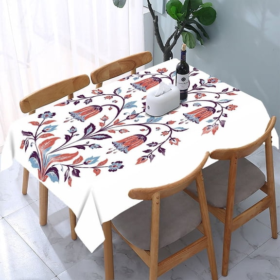 RKSupls Persian Bell Flower Ornament Rectangle Dining Tablecloth, Washable Wipeable Stain & Wrinkle Resistant Polyester Tablecloth for Kitchen Picnic Party