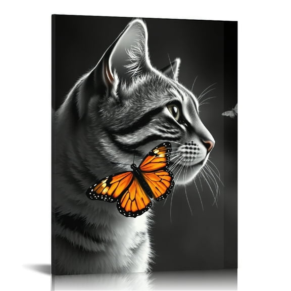 RKSupls Personalized Cat Butterfly Canvas Wall Art, Canvas Prints Wall Art for Living Room Bedroom Entryway Office, Art Print Painting for Home Decor