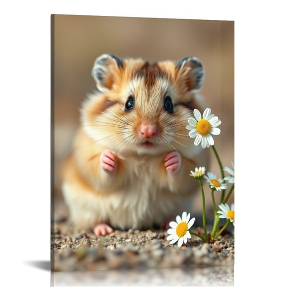 RKSupls Personalized Cute Hamster Daisy Canvas Wall Art, Canvas Prints Wall Art for Living Room Bedroom Entryway Office, Art Print Painting for Home Decor