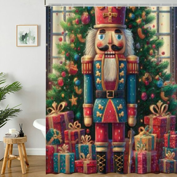 RKSupls Personalized Nutcracker Christmas Shower Curtain, Valentine's Day Waterproof Shower Curtain with Hooks for Home Bathtub Bathroom Decor Washable Curtains,180x180cm