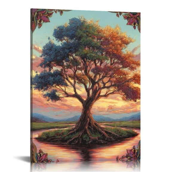 RKSupls Personalized Tree of Life Sunset Canvas Wall Art, Canvas Prints Wall Art for Living Room Bedroom Entryway Office, Art Print Painting for New Year Home Decorations,12x16in