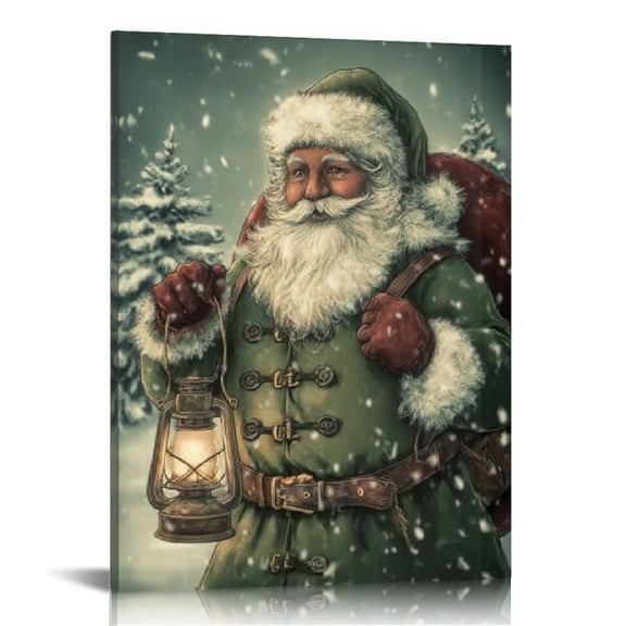 RKSupls Personalized Vintage Santa with Lantern Canvas Wall Art, Canvas Prints Wall Art for Living Room Bedroom Entryway Office, Art Print Painting for New Year Home Decorations,12x16in