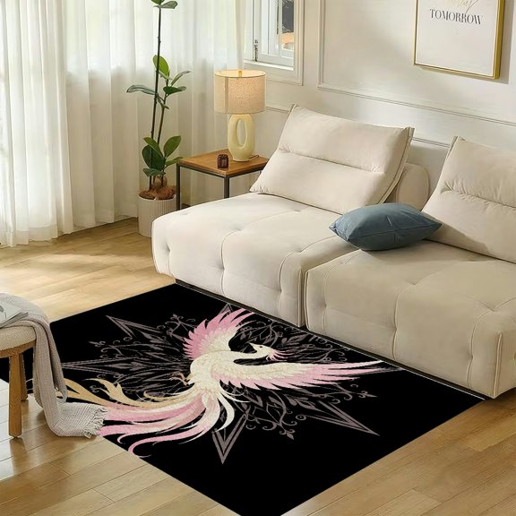 RKSupls Phoenix Rising Art Soft Flannel Area Rug 71x47 Inch, Non-Slip Floor Mat for Living Room Bedroom, Warm Fuzzy Carpet for Winter Holiday Decor