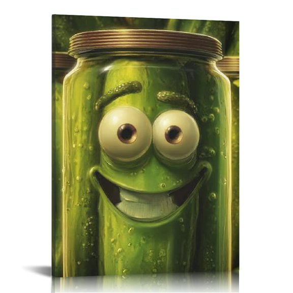 RKSupls Pickle Cartoon Canvas Wall Art, Canvas Prints Wall Art for Living Room Bedroom Stairway Office, Art Print Painting for New Year Home Decorations,12x16in