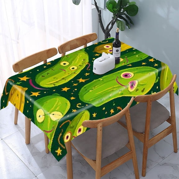 RKSupls Pickles Funny Space Rectangle Dining Tablecloth, Washable Wipeable Stain & Wrinkle Resistant Polyester Tablecloth for Kitchen Picnic Party