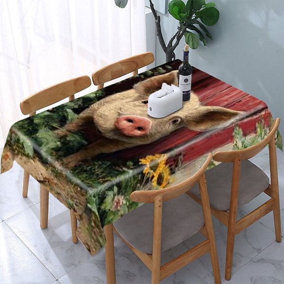 RKSupls Pig Barn Sunflowers Rectangle Dining Tablecloth, Washable Wipeable Stain & Wrinkle Resistant Polyester Tablecloth for Kitchen Picnic Party