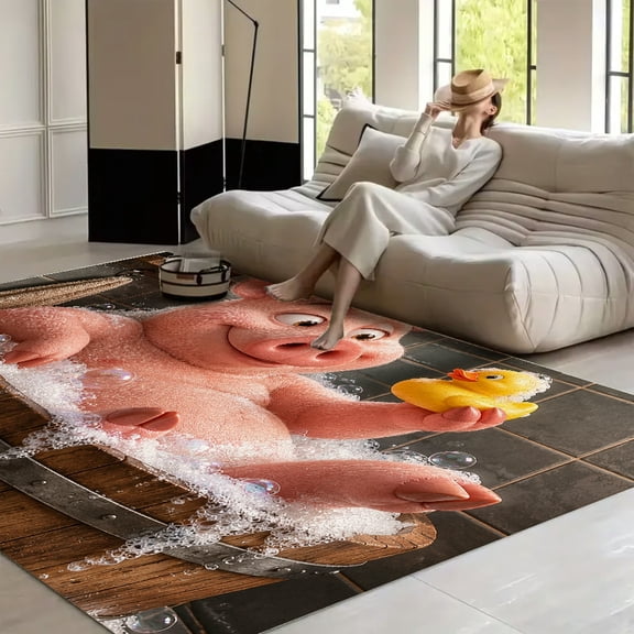 RKSupls Pig Bath Duck Bubbles  Soft Fluffy Velvet Area Rug   for Living Room Bedroom, Non-Slip Washable Carpet, Modern Minimalist Home Decor Floor Mat