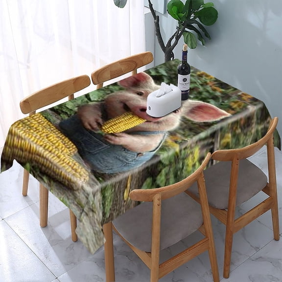 RKSupls Pig Corn Overalls Rectangle Dining Tablecloth, Washable Wipeable Stain & Wrinkle Resistant Polyester Tablecloth for Kitchen Picnic Party