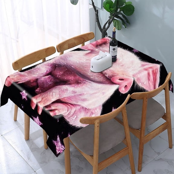RKSupls Piglet Pink Stars Rectangle Dining Tablecloth, Washable Wipeable Stain & Wrinkle Resistant Polyester Tablecloth for Kitchen Picnic Party