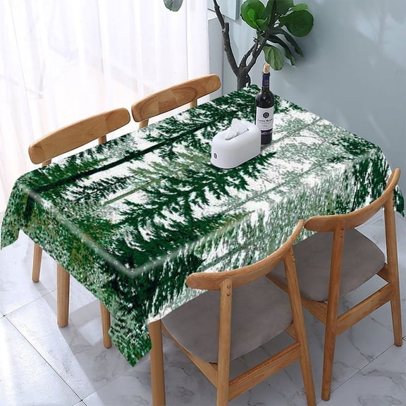 RKSupls Pine Forest Green Misty Rectangle Dining Tablecloth, Washable Wipeable Stain & Wrinkle Resistant Polyester Tablecloth for Kitchen Picnic Party