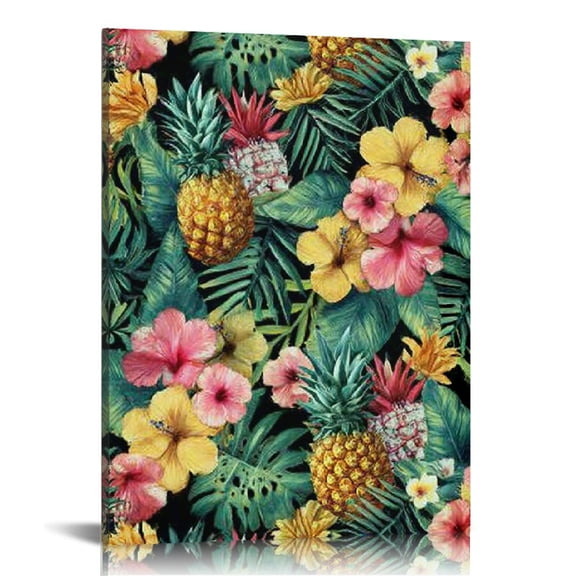 RKSupls Pineapple Floral Gifts Canvas Wall Art, Canvas Prints Wall Art for Living Room Bedroom Bathroom Office, Art Print Painting for New Year Home Decorations,12x16in