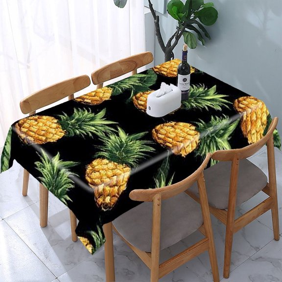 RKSupls Pineapples Black Pattern Rectangle Dining Tablecloth, Washable Wipeable Stain & Wrinkle Resistant Polyester Tablecloth for Kitchen Picnic Party
