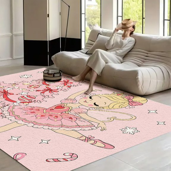 RKSupls Pink Christmas Ballerina Tree Gifts Soft Fluffy Velvet Area Rug for Living Room Bedroom, Non-Slip Washable Carpet, Modern Minimalist Home Decor Floor Mat