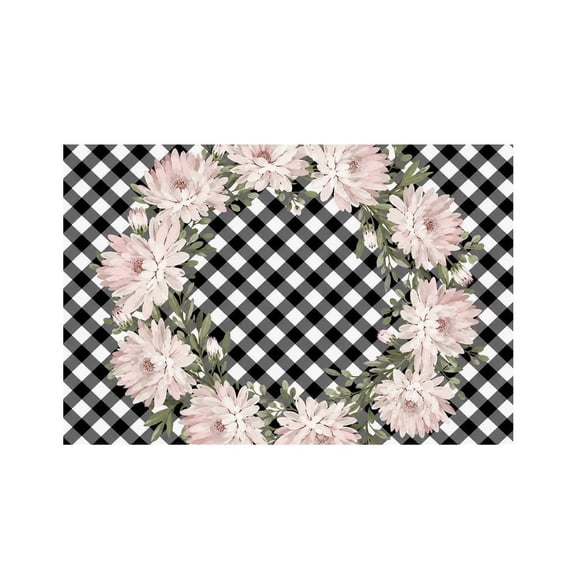 RKSupls Pink Daisy Gingham Wreath Linen Placemats 30x45cm Straight Edge Stain Resistant Washable Non-Slip Table Mats Table for Kitchen Dining Room Home
