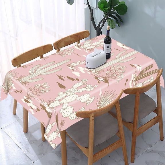 RKSupls Pink Desert Flora Pattern Rectangle Dining Tablecloth, Washable Wipeable Stain & Wrinkle Resistant Polyester Tablecloth for Kitchen Picnic Party