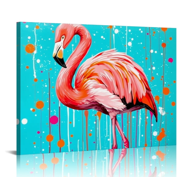 RKSupls Pink Flamingo Paint Splatter Canvas Wall Art, Bold Modern Pop Art Wall Decor Print, Modern Artwork for Living Room Bedroom Office Home Decor,16x12in