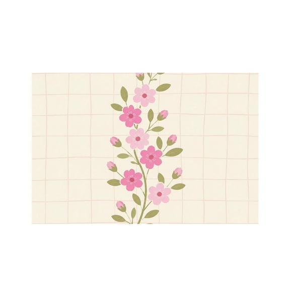 RKSupls Pink Flower Branch Grid Linen Placemats 30x45cm Straight Edge Stain Resistant Washable Non-Slip Table Mats Table for Kitchen Dining Room Home