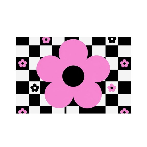 RKSupls Pink Flower Checkerboard Pattern Linen Placemats 30x45cm Straight Edge Stain Resistant Washable Non-Slip Table Mats Table for Kitchen Dining Room Home