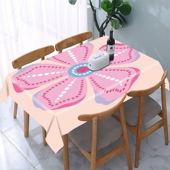 RKSupls Pink Flower Dot Pattern Rectangle Dining Tablecloth, Washable Wipeable Stain & Wrinkle Resistant Polyester Tablecloth for Kitchen Picnic Party