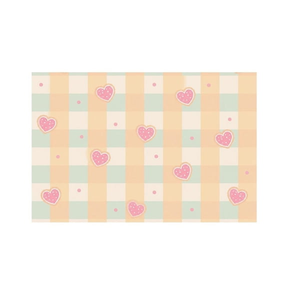 RKSupls Pink Heart Pastel Plaid Linen Placemats 30x45cm Straight Edge Stain Resistant Washable Non-Slip Table Mats Table for Kitchen Dining Room Home