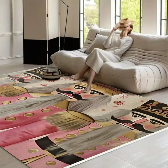 RKSupls Pink Nutcracker Soft Fluffy Velvet Area Rug for Living Room Bedroom, Non-Slip Washable Carpet, Modern Minimalist Home Decor Floor Mat