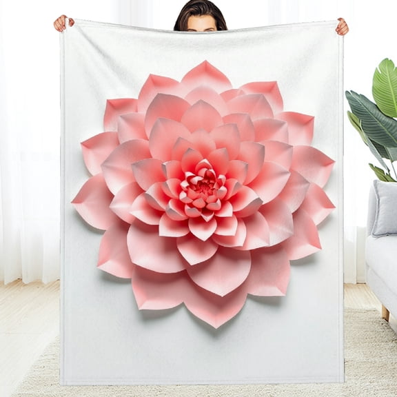 RKSupls Pink Paper Lotus Flower Soft Flannel Throw Blanket, Lightweight Fuzzy Warm Cozy Blanket for Couch Bed Home Travel Decor