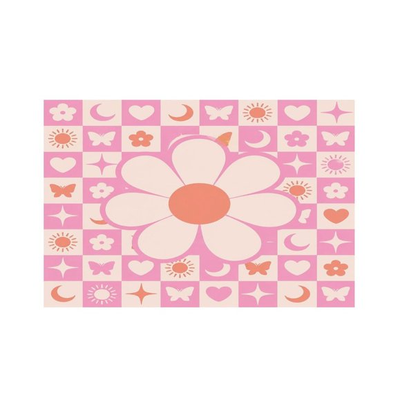 RKSupls Pink Patchwork Sun Flower Linen Placemats 30x45cm Straight Edge Stain Resistant Washable Non-Slip Table Mats Table for Kitchen Dining Room Home