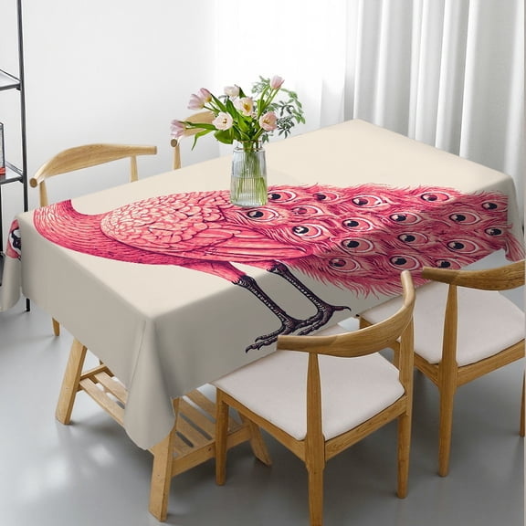 RKSupls Pink Peacock Illustration Rectangle Dining Tablecloth, Holiday Party Tablecloth -  Holiday-Themed Design Rectangle Dining Tablecloth, Ideal for Kitchen Picnic Party